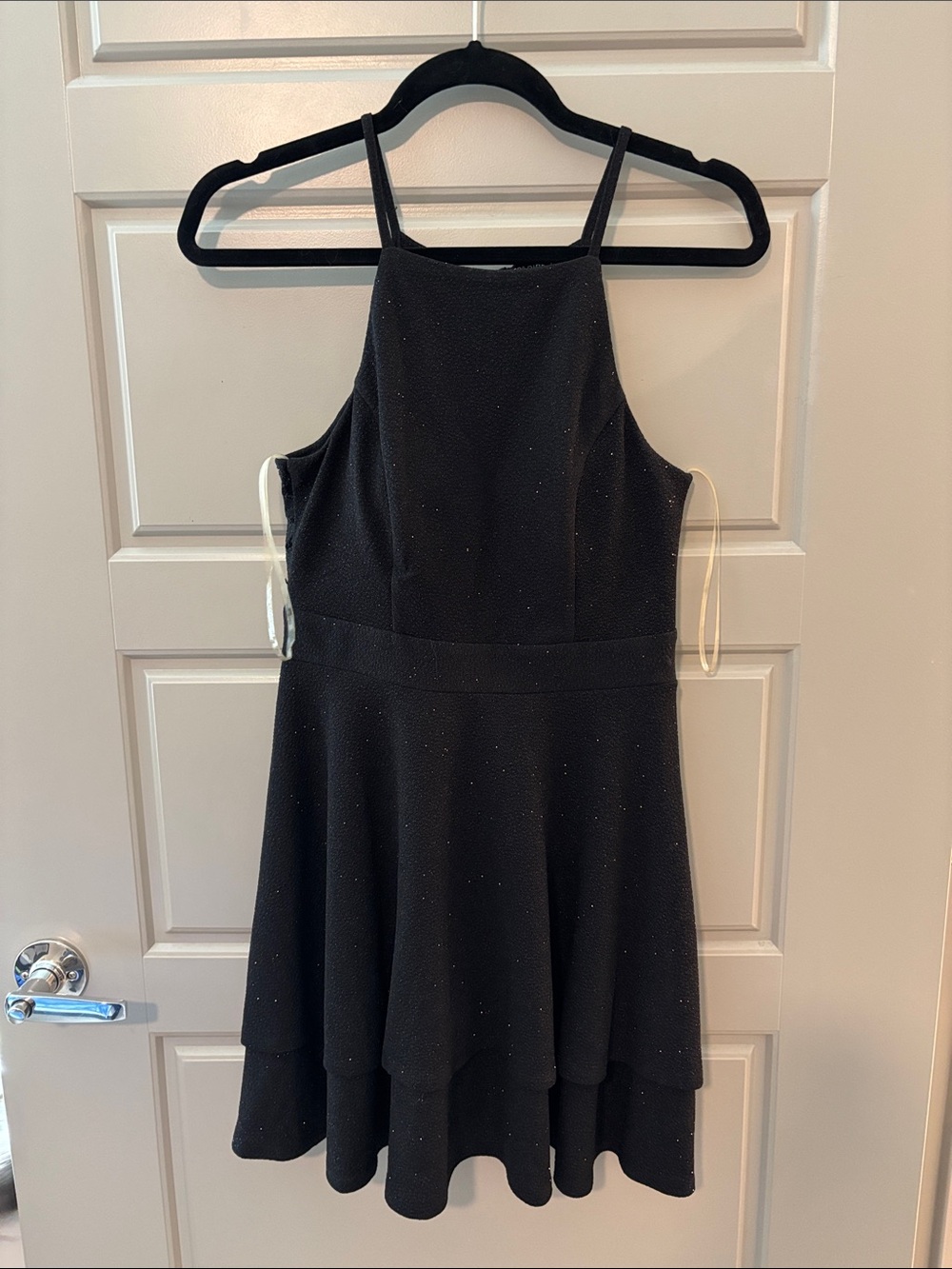 Three Pink Hearts Black Sparkle Halter Skater Dress